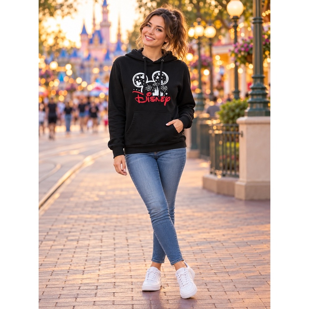 Independent Trading Co Disney Mickey Mouse Castle Fireworks Black Hoodie Small